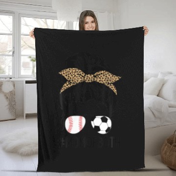 Discover Soccer Baseball Mom Of Both Messy Bun Leopard Moth Fleece Blankets