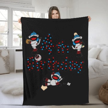 Discover Sock Monkey Baseball 4th Birthday Fleece Blankets