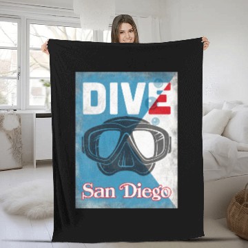 Discover San Diego Vintage Scuba Diving Mask Fleece Blankets