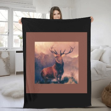 Discover Scottish Highland stag with burnt orange trim Fleece Blankets