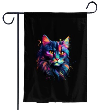 Discover Cat Face MaineCoon Cat In Color Garden Flags