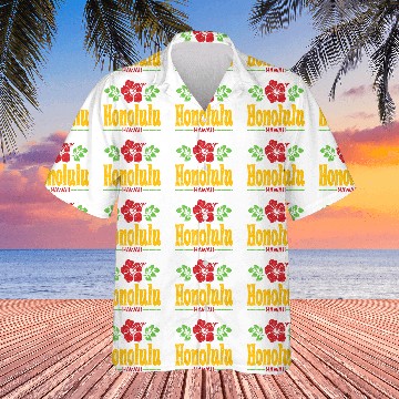 Discover Honolulu Hawaii Flowers Distressed Color Print Hawaiian Shirts