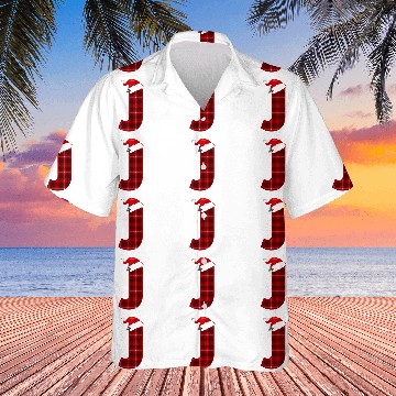 Discover Christmas Plaid Initial Letter J Monogram Santa Hat Graphic Hawaiian Shirts