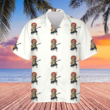 Discover Funny Guitar Cat Playing Guitar Ukiyoe Samurai Japanese Warrior Baseball Tees Hawaiians