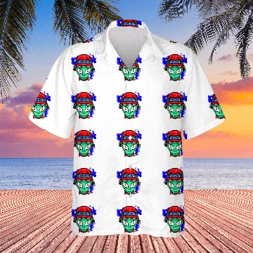 Discover Aliens UFO face Funny Space Planets Galaxy Solar System Zip Hawaiian Shirts