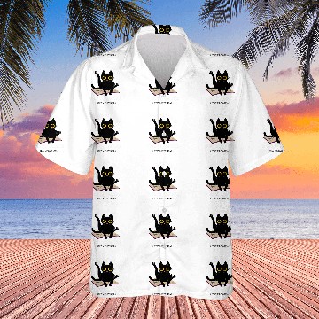 Discover Book Fun Black Cat on Magic Spell Book Wiccan Pagan Reader Zip Hawaiian Shirts