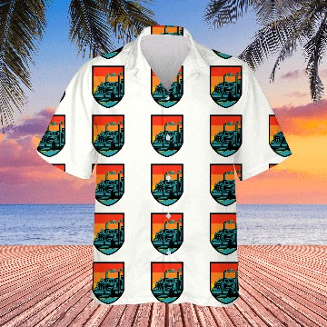 Discover Truck Fun 18 Wheeler Retro Sunset Shield Zip Hawaiians