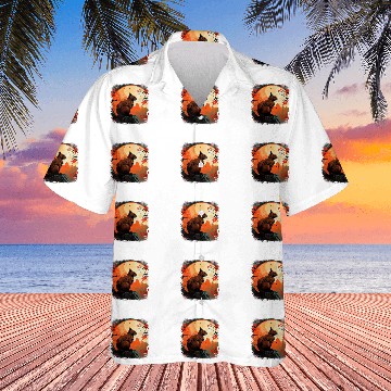 Discover Squirrel chipmunk on tree trunk Black orange moon animal art Hawaiian Shirts