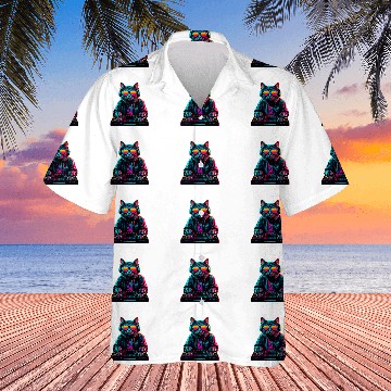 Discover Cat DJ Techno Turntable EDM Cat Electronic Dance Music Hawaiian Shirts