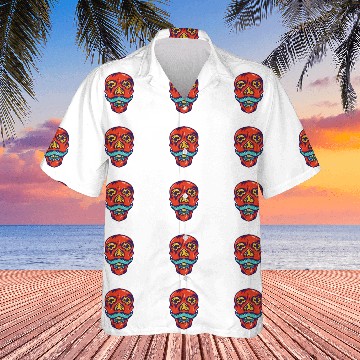 Discover Red skull mustache Hawaiians