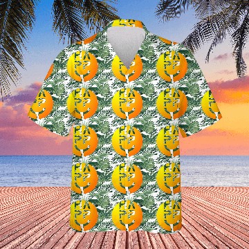 Discover (I am) HAPPY — Round Smiley Typeface Yellow Orange Hawaiians