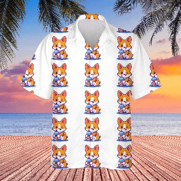 Discover corgi drink milk tea boba Hawaiian Shirts