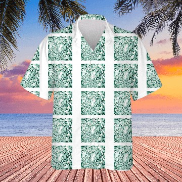 Discover Dark Green White Gold Fantasy Wave Pattern Hawaiian Shirts
