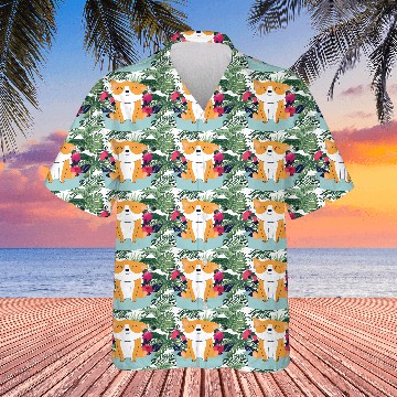 Discover kawaii cute happy fox smiling, play with flowers Hawaiians
