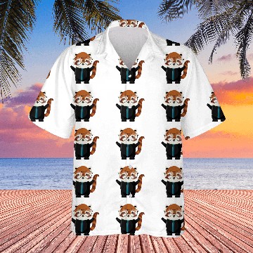 Discover red panda bear with nerd glasses and tie Hawaiian Shirts