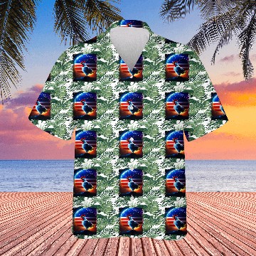 Discover America chicken under Moon with American Flag Hawaiians