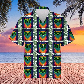 Discover Mod Owl: Bold Owl with Green Glasses Hawaiians