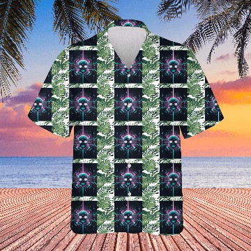 Discover Retro neon cyberpunk pixelated skull Hawaiians