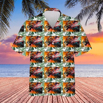 Discover Tiger On Abstract Colorful Background Wall Art Hawaiians
