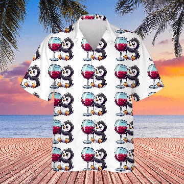 Discover Cute Penguin Red Wine Critic Cartoon Hawaiian Shirts