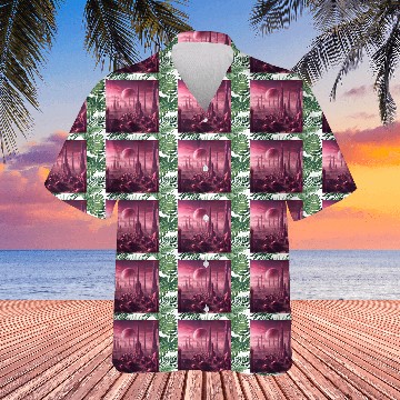 Discover Futuristic Alien Skyline in Pink Hues Hawaiians