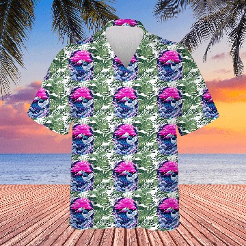 Discover Neon Sakura Crane & Mount Fuji Scene Hawaiians
