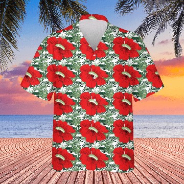 Discover Vivid Red Hibiscus Floral Design Hawaiians