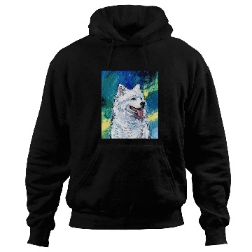 Discover Dog Samoyed Portrait and Northern Lights Dog Aurora Art by Aja Hoodies