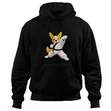 Discover Corgi Doing Karate Kick Black Belt Martial Arts Dog Hoodies