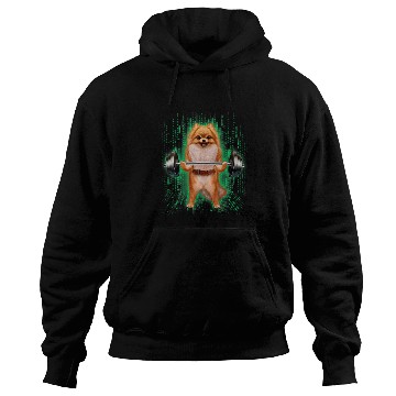 Discover Dog Pomeranian Tan Pomeranian Dog Weightlifting in Cyber Fitness Gym Hoodies