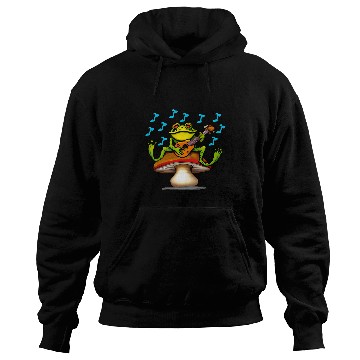 Discover Funny Banjo Frog Lovers Cute Green Frog Playing Banjo on Mushroom Fungi Hoodies