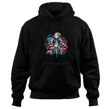Discover Cool America Bald Eagle as Biker Riding Motorcycle Funny Hoodies