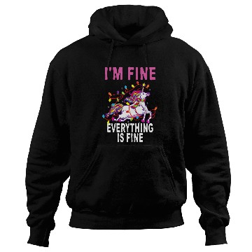 Discover Unicorn Pet Funny Christmas Lights Im Fine Everything Is Fine Hoodies