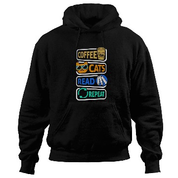 Discover Book Fun Reading Coffee Cats Read Repeat Book Reader Cat Owner Hoodies