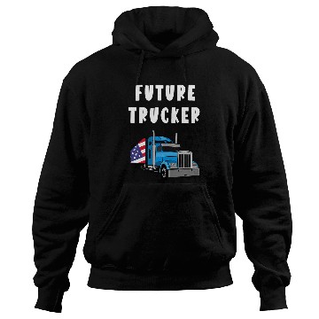 Discover Truck Fun Future Trucker Son Boys US Flag Big Rig Truck Drivers Kids Hoodies
