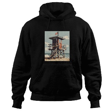 Discover vintages Lifeguard Tower 2Beach Graphic Hoodies