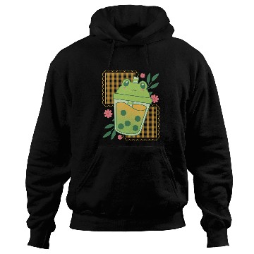 Discover Frog Pet Cottagecore Aesthetic Frog Green Bubble Tea Cute Kawaii Hoodies
