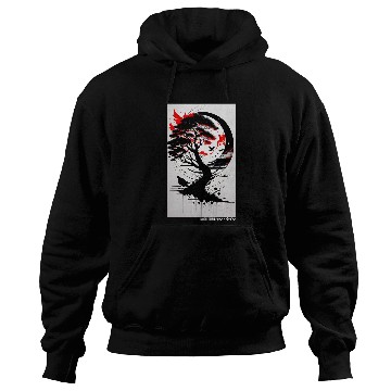 Discover Japanese Tree Red Moon With Birds Flying in background Graph Hoodies