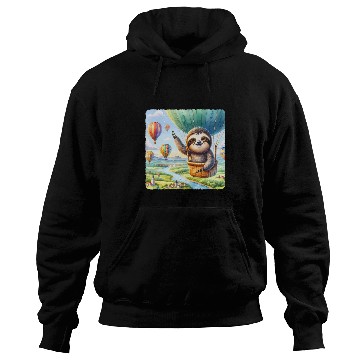 Discover Sloth Pet Piloting A Balloon Sky Landscape Adventure Hoodies