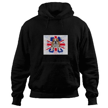 Discover British Bulldog on Dripping Painted Union Jack Flag English Hoodies