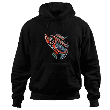Discover Salmon Fish in Abstract North American Plains Style Hoodies