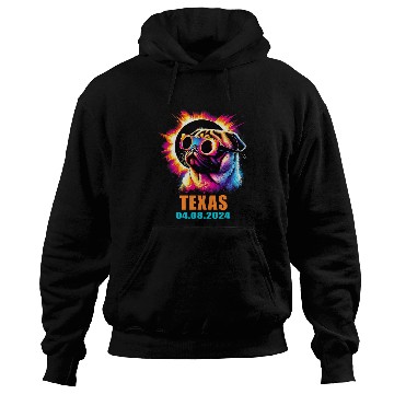 Discover Texas Total Solar Eclipse 2024 Pug Dog With Glasses Hoodies