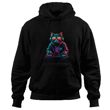 Discover Cat DJ Techno Turntable EDM Cat Electronic Dance Music Hoodies