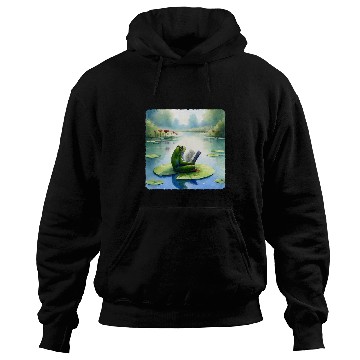 Discover Frog Reading Philosophy Book On Water Lily Pond Mirrored Hoodies