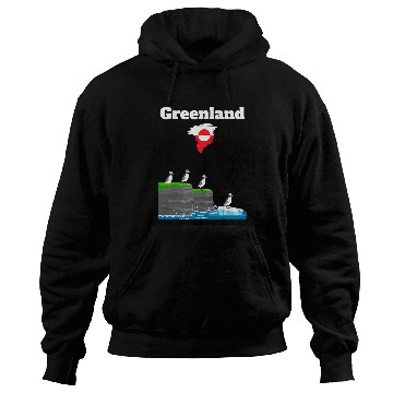 Discover Greenland trip souvenir Puffin Colony Cliffs Greenland map Hoodies