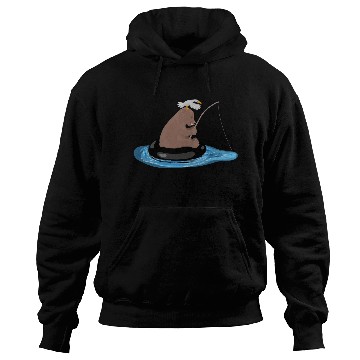 Discover Cute bear cub fishing cartoon illustration Hoodies