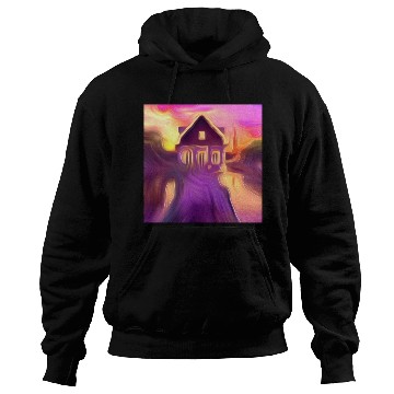 Discover sunset house digital art abstract painting Hoodies