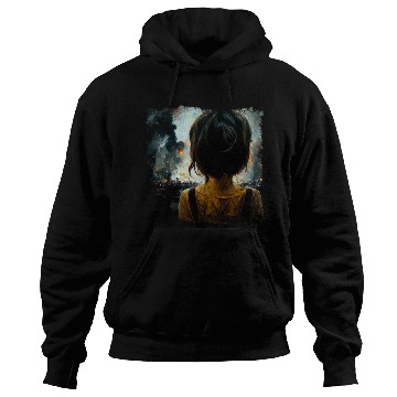 Discover Kid in war looking at explosion 2 AI painting Hoodies