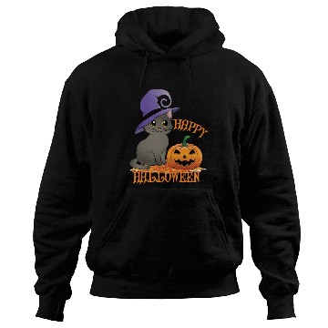 Discover Happy Halloween Cat Pumpkin Witch Hat Hoodies