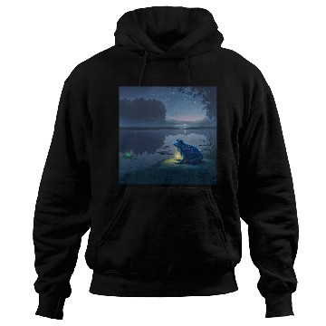 Discover Blue Frog and Firefly on a pond at Night Hoodies